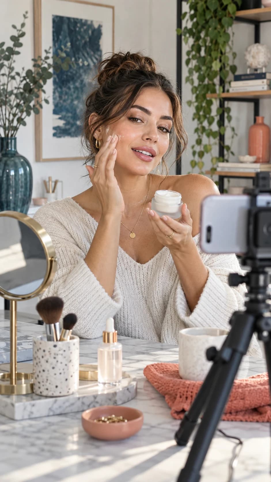 Beauty creator recording a short-form video