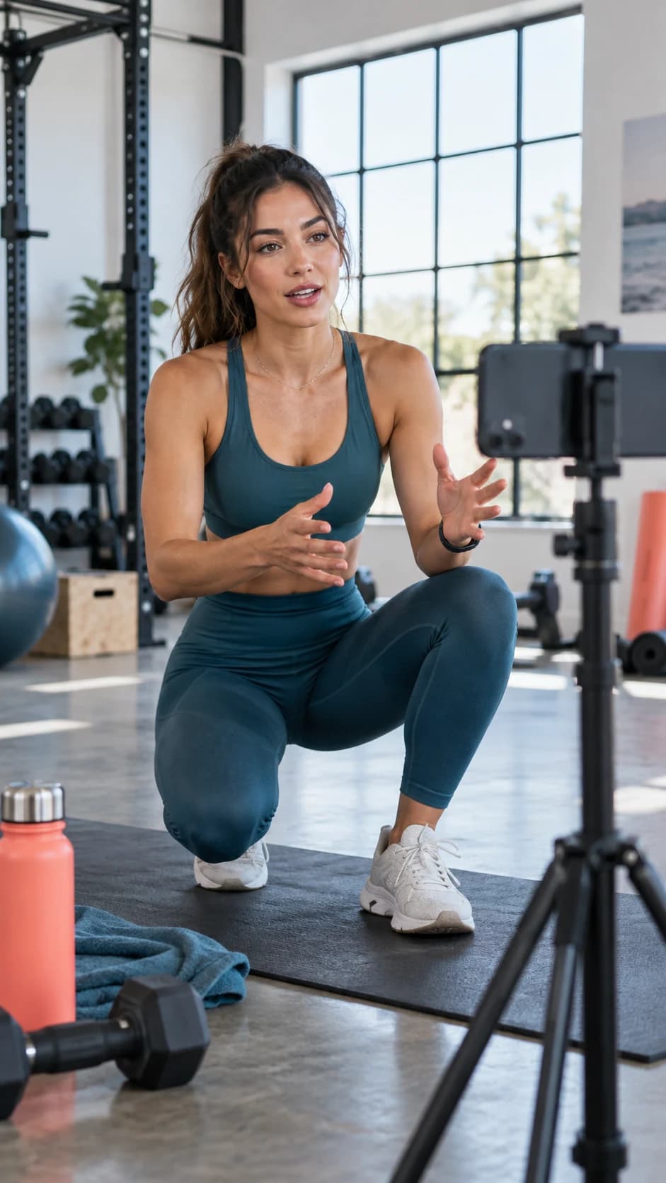 Fitness creator recording a short-form video