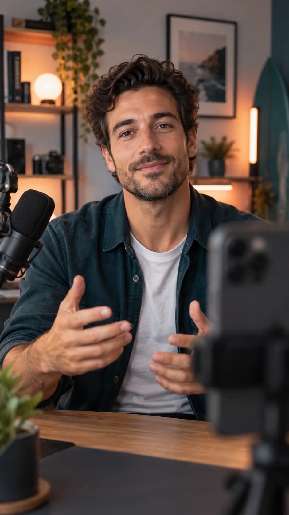 Creator speaking to camera in a home studio